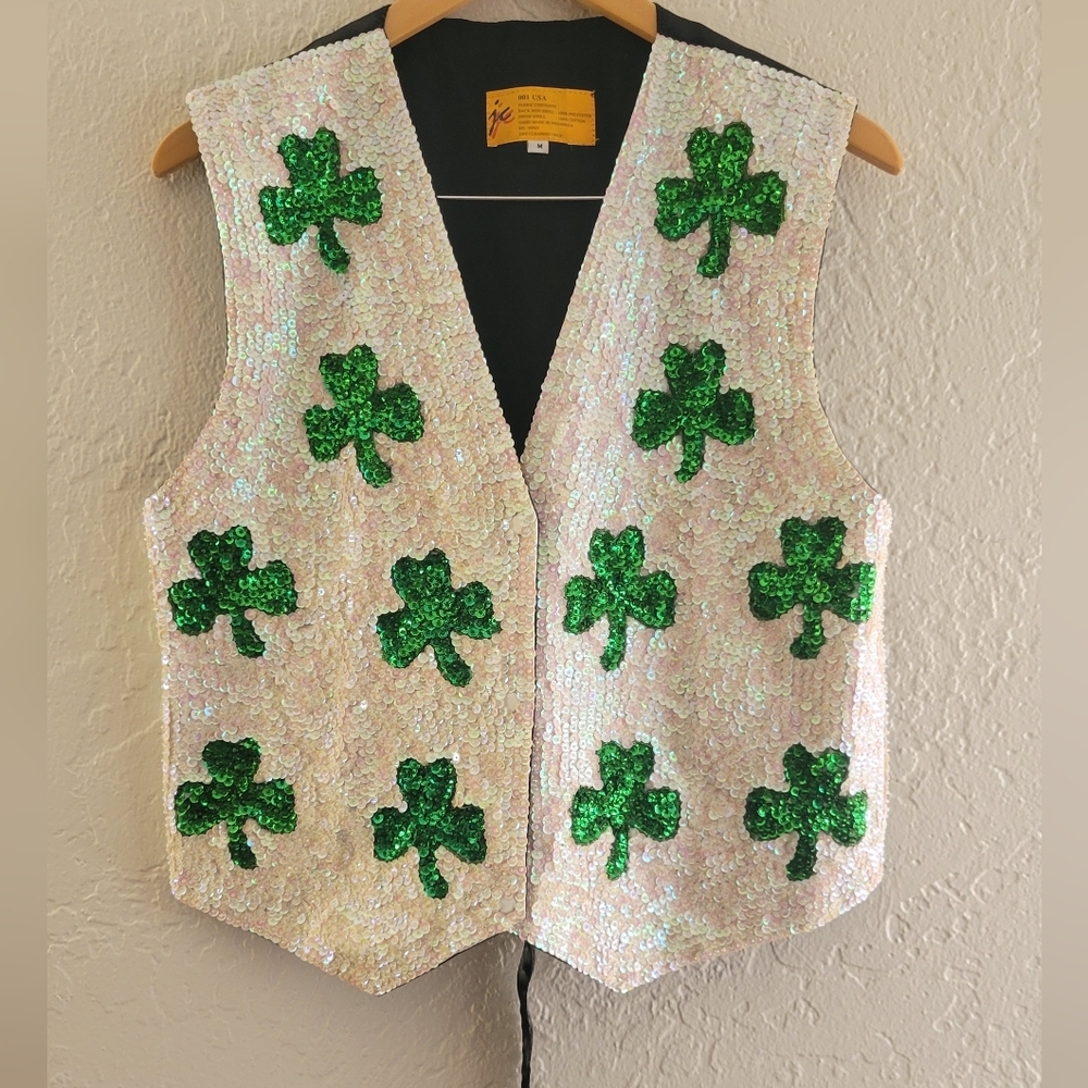 JC Sequins Shamrock, Fighting Irish, 4 Leaf Clover Vest Size Medium